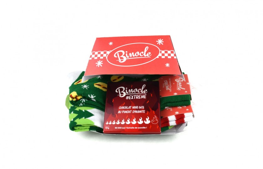 Pack Burger : 2 chaussettes Noël + Chocolat pimenté