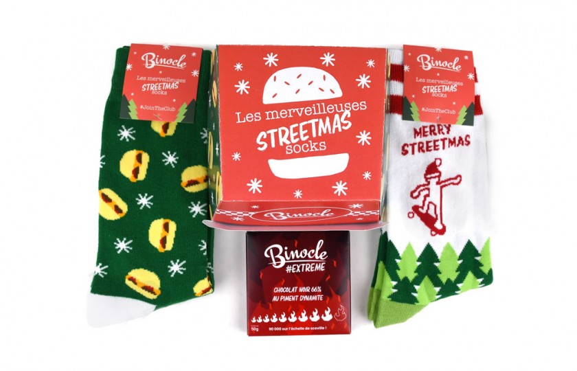 Pack Burger : 2 chaussettes Noël + Chocolat pimenté